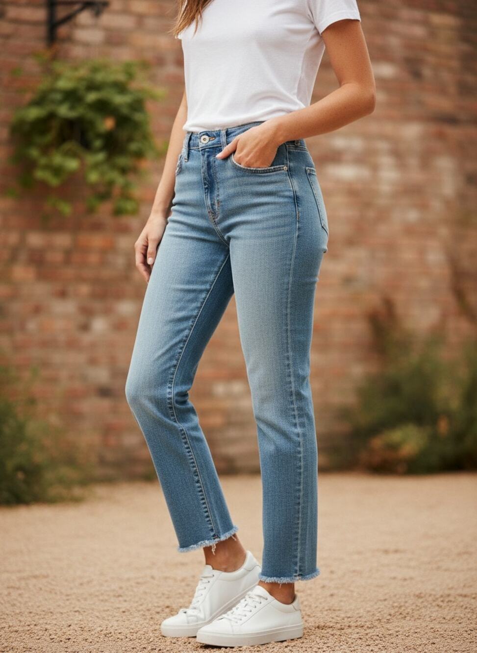 Free People Women's Straight Leg Jeans Size 27 Light Wash Raw Hem Frayed Crop